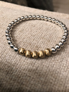 Corrugated gold filled beads and sterling silver bracelet