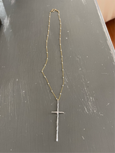 Sterling silver hammered cross with gold filled chain satellite necklace