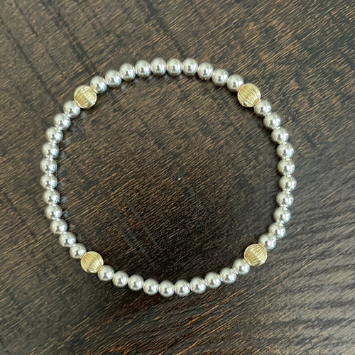 Sterling silver bracelet with corrugated gold filled beads
