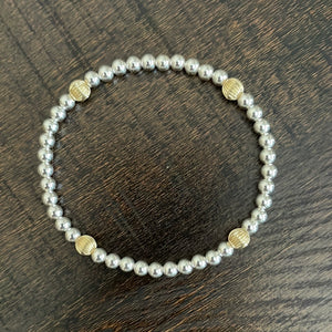 Sterling silver bracelet with corrugated gold filled beads