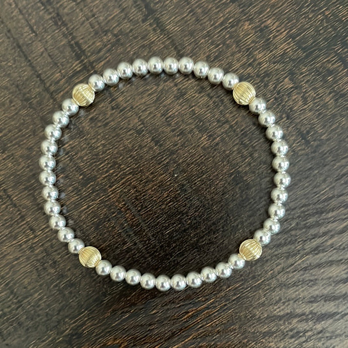 Sterling silver bracelet with corrugated gold filled beads