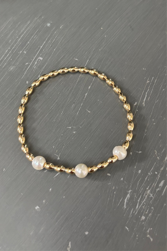 Gold filled rice beads and pearl bracelet