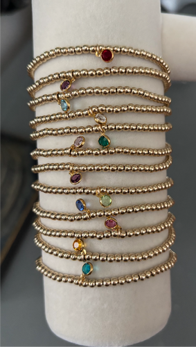 3mm gold filled birthstone charm bracelet