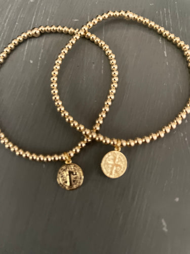 3mm gold filled bracelet w/ St. Benedict charm