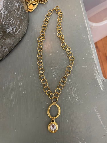 Antique gold crystal pendant necklace