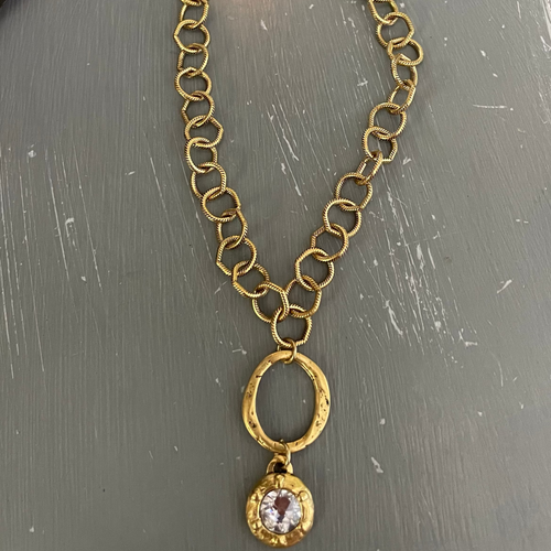 Antique gold crystal pendant necklace