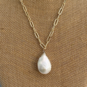 Baroque pearl with paperclip necklace