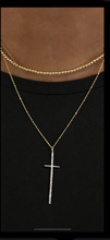 Sterling Silver Hammered Cross with Gold Filled Satellite Chain Necklace