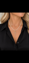 Pearl necklace w/ long cross