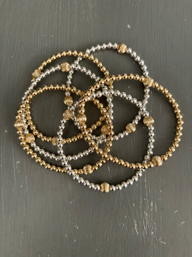 4mm gold filled bracelet w/ 3 corrugated beads