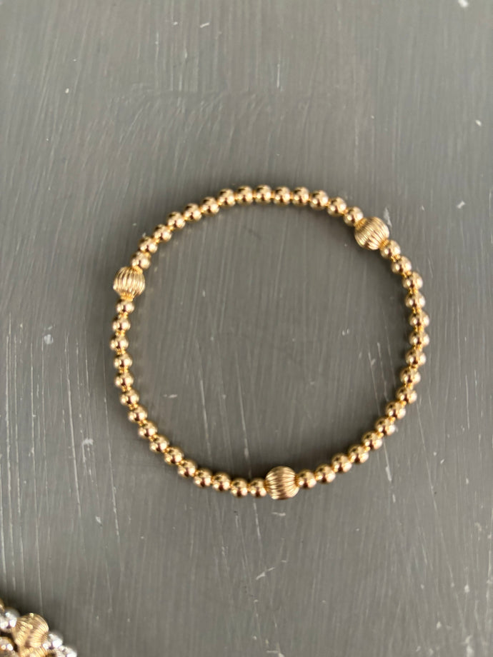 4mm gold filled bracelet w/ 3 corrugated beads