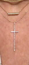 Sterling silver hammered cross with gold filled chain satellite necklace