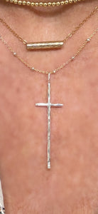 Sterling silver hammered cross with gold filled chain satellite necklace