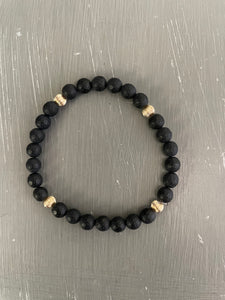 Gemstone bracelet with gold corrugated beads