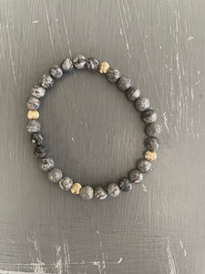 Gemstone bracelet with gold corrugated beads