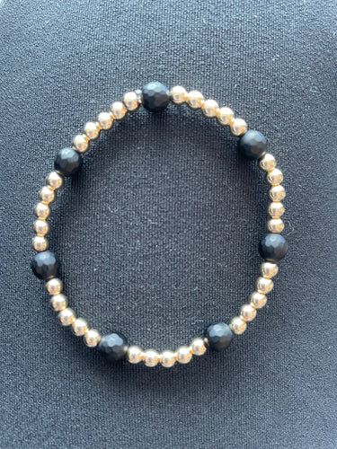 4mm gold filled bracelet w/ black beads