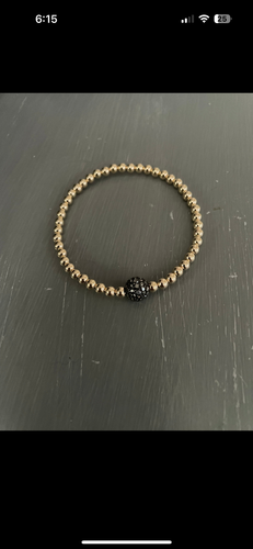 4mm gold filled bracelet w/ 6mm pave hematite bead