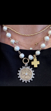 Pearl Rosary Necklace with Crosses