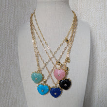 Hand Carved Gemstone Heart Necklace with Heart Charm
