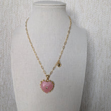 Hand Carved Gemstone Heart Necklace with Heart Charm