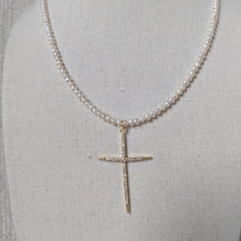 Pearl necklace w/ long cross
