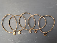 3mm gold filled beaded bracelet w/ rhinestone initial charm