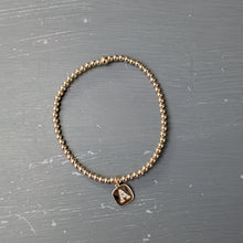 3mm gold filled beaded bracelet w/ rhinestone initial charm
