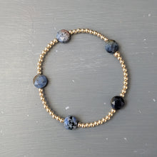 3mm gold filled beaded bracelet w/ 5 gemstone coin beads