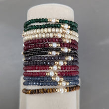 Gemstone bracelet w/ 3 pearls and gold filled beads