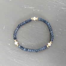 Gemstone bracelet w/ 3 pearls and gold filled beads