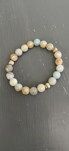 Amazonite bracelet w/ 3 gold corrugated beads
