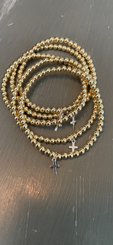 4mm gold filled bracelet with sterling silver cross