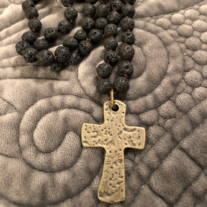 Black Lava beaded necklace with cross