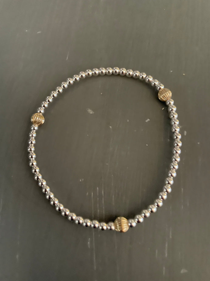 3mm sterling silver bracelet with corrugated beads