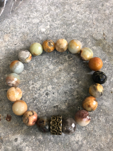 Crazy lace agate with antique bronze metal bead