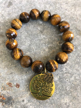 Tiger eye beads with gold tree of life charm