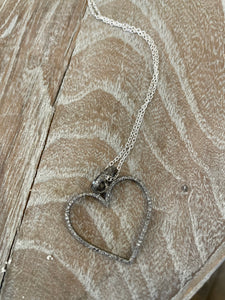Diamond open heart sterling silver necklace