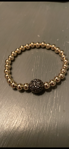 6mm gold filled bracelet w/ pave hematite bead