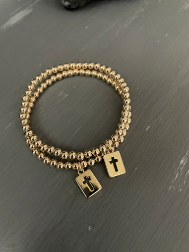 4mm gold filled bracelet w/ open cross charm