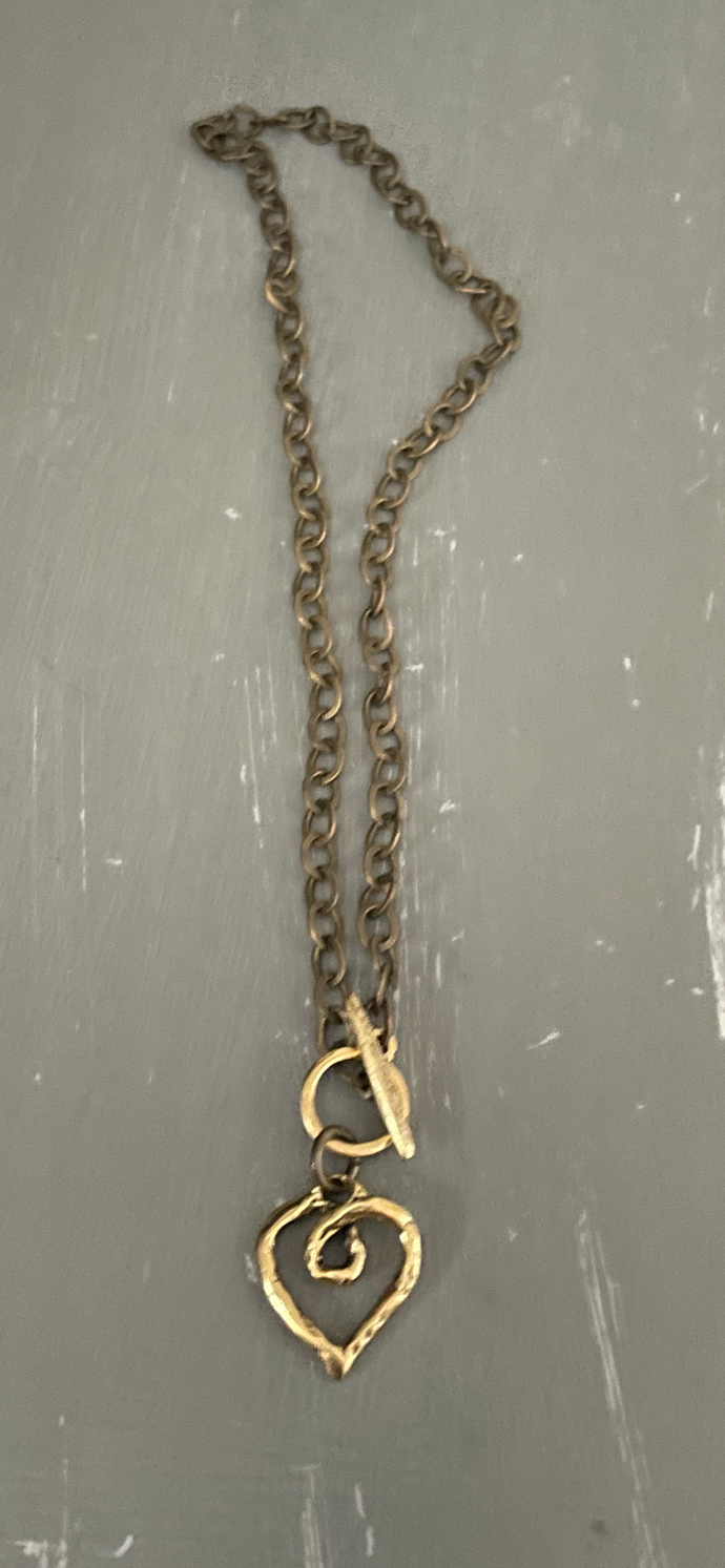 Antique gold loop heart necklace