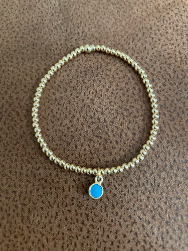 3mm gold filled bracelet w/turquoise bezel charm