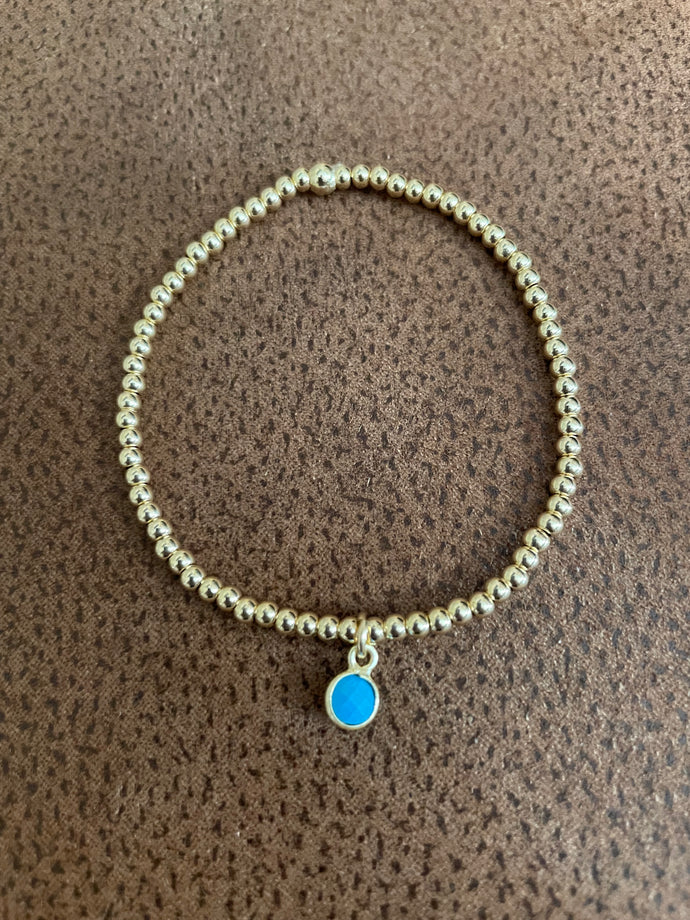 3mm gold filled bracelet w/turquoise bezel charm