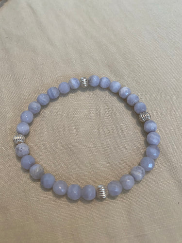 Blue Lace agate bracelet with sterling silver beads