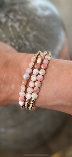 4mm gold filled and faceted opal coin beaded bracelet