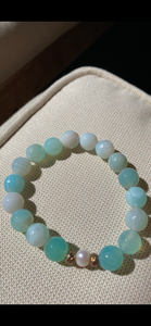 Aqua faceted agate with pearls