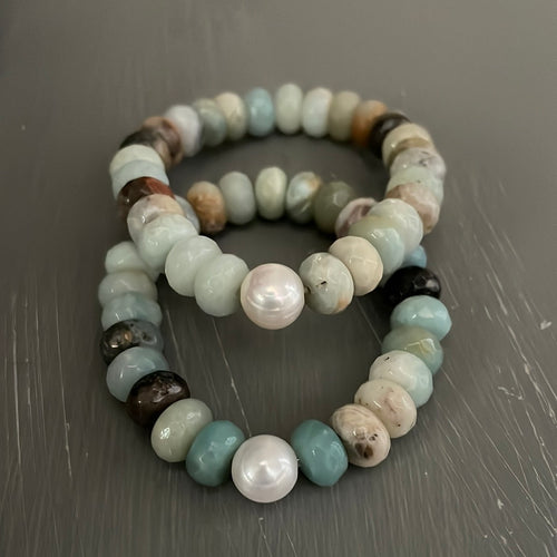 Amazonite with freshwater pearl bracelet