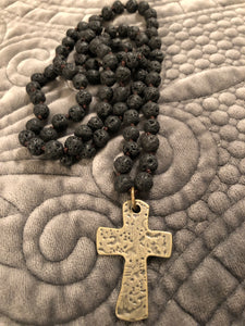 Black Lava beaded necklace with cross