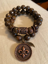 Sale:  bronzite bracelet with antique copper charms -10mm