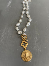 Porcelain baroque pearl necklace w/religious pendant