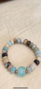Amazonite bracelet with seaglass stone and bronze pearl